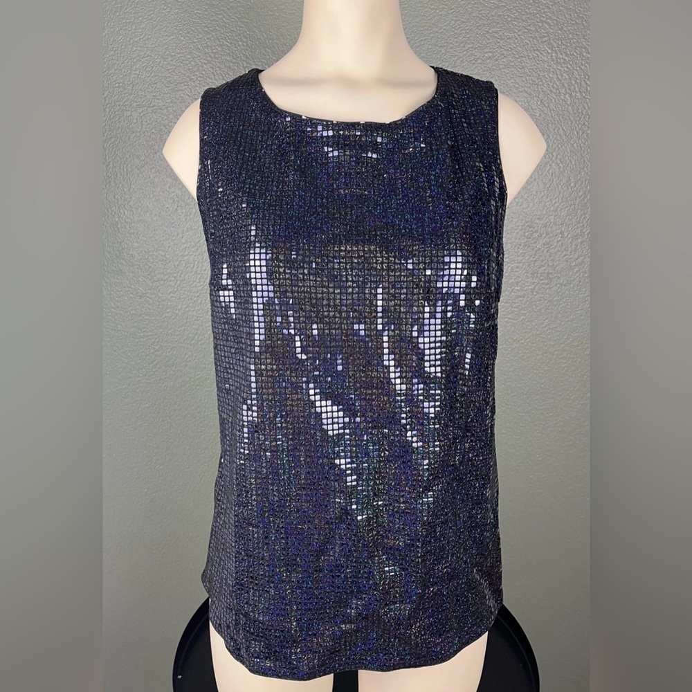 DODO BAR OR Tank Top Sz 44 Navy Dark Blue Back Buckle Sequin Joelle Open Back